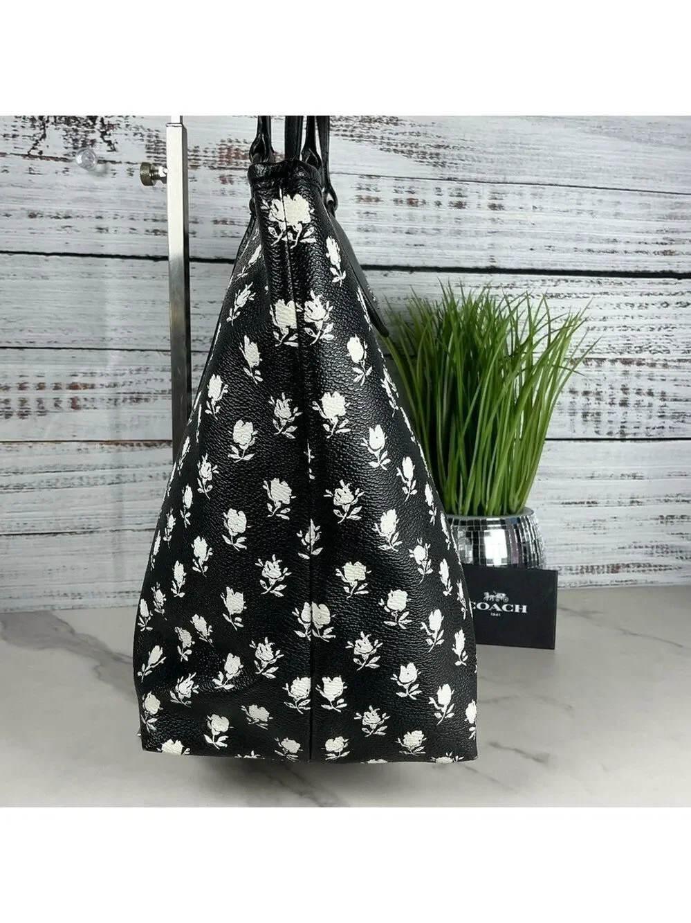 Coach 35025 Shoulder Bag Badlands Black White Floral Ward Tote Work Purse Laptop